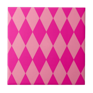 Light and Dark Pink Harlequin Diamonds Checkers  Ceramic Tile