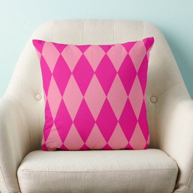 Light and Dark Pink Harlequin Diamonds Checkers  Throw Pillow (Creator Uploaded)