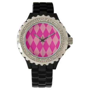 Light and Dark Pink Harlequin Diamonds Checkers Watch