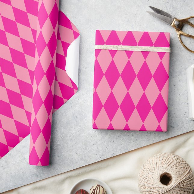 Light and Dark Pink Harlequin Diamonds Checkers  Wrapping Paper (Creator Uploaded)