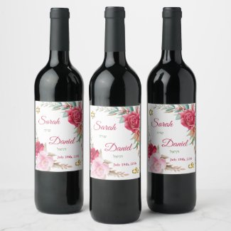 Light and Dark Pink Rose Blush Jewish Wedding Wine Label