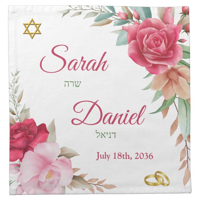 Light and Dark Pink Rose Blush Wedding Cloth Napkin (Front)