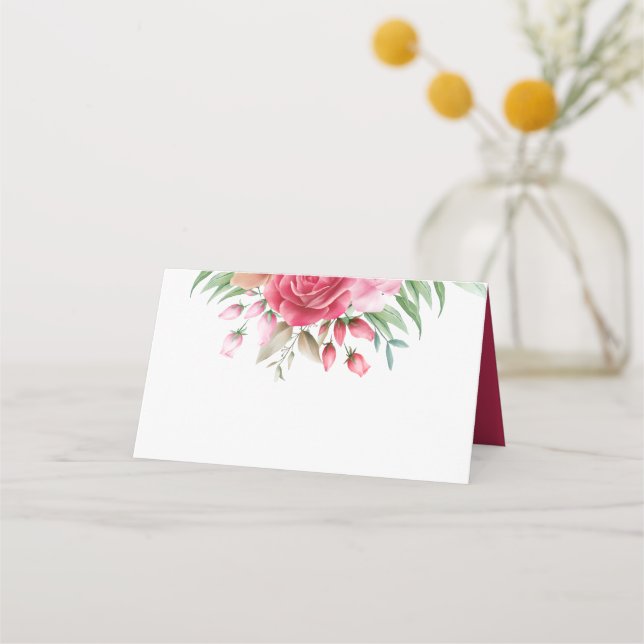 Light and Dark Pink Rose Blush Wedding Table Place Card (Back)