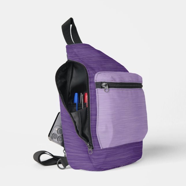LIGHT AND DARK PURPLE BRUSHED METAL LOOK TEXTURE SLING BAG (Open)