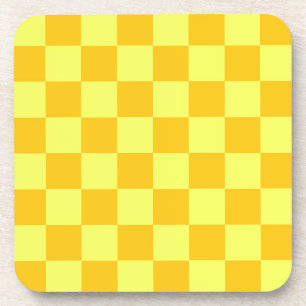 Light and Dark Yellow Checker Design Beverage Coaster