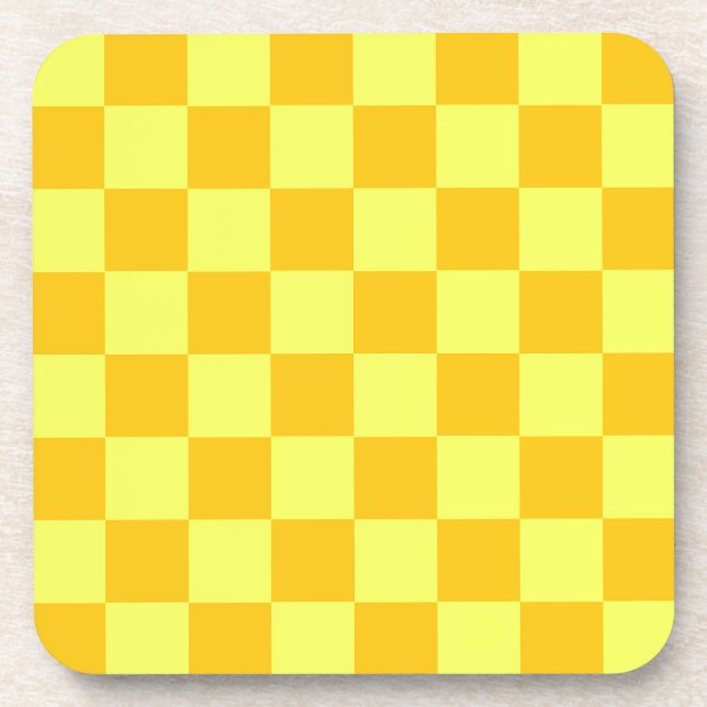 Light and Dark Yellow Checker Design  Beverage Coaster (Front)