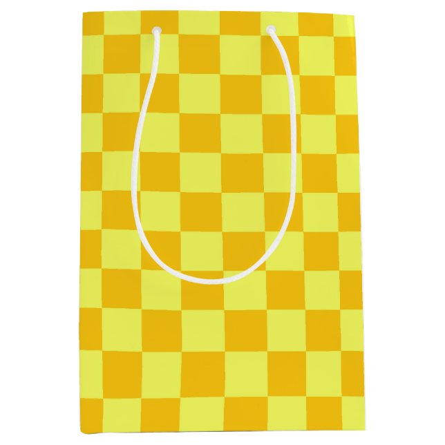 Light and Dark Yellow Checkered Design  Medium Gift Bag (Front)