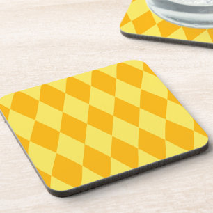 Light and Dark Yellow Harlequin Diamonds Checkers Beverage Coaster