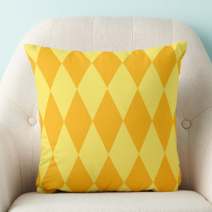 Light and Dark Yellow Harlequin Diamonds Checkers Throw Pillow