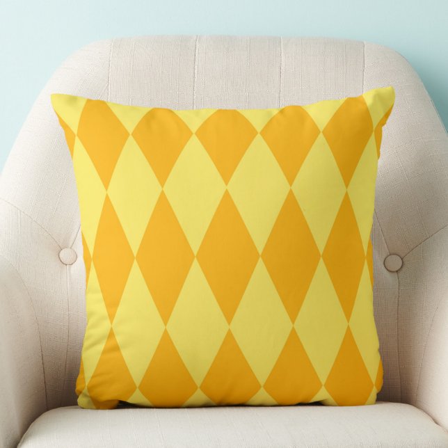 Light and Dark Yellow Harlequin Diamonds Checkers  Throw Pillow (Creator Uploaded)