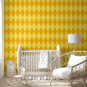Light and Dark Yellow Harlequin Diamonds Checkers Wallpaper