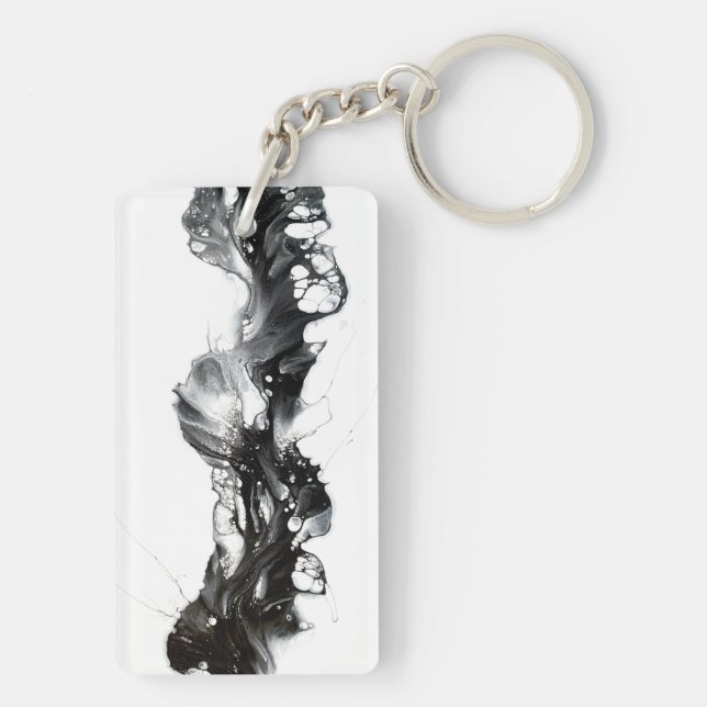 Light and Darkness Abstract Black White Fluid Art Keychain (Back)