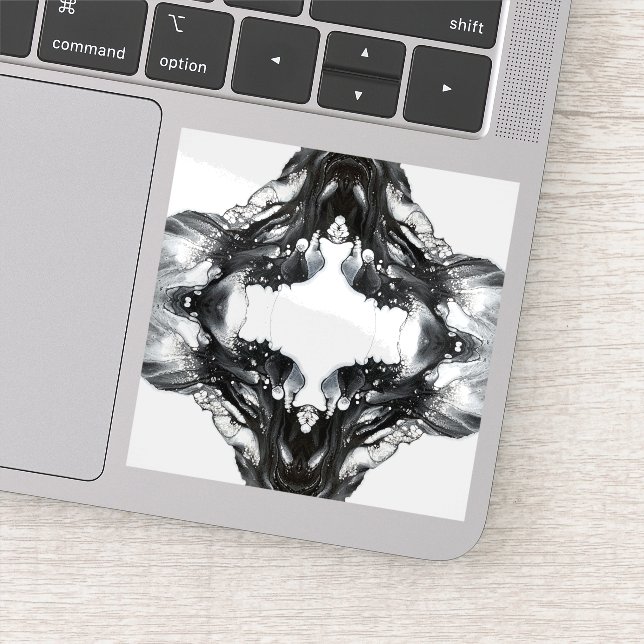 Light and Darkness Abstract Black White Fluid Art Sticker (Detail)