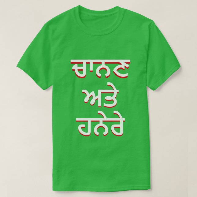 Light and darkness in Punjabi (ਚਾਨਣ ਅਤੇ ਹਨੇਰੇ) T-Shirt (Design Front)