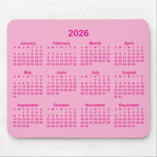 Light and Hot Pink 2026 Calendar Mouse Pad