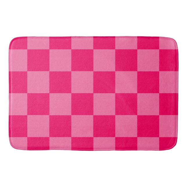 Light and Hot Pink Checker Pattern Design  Bath Mat (Front)