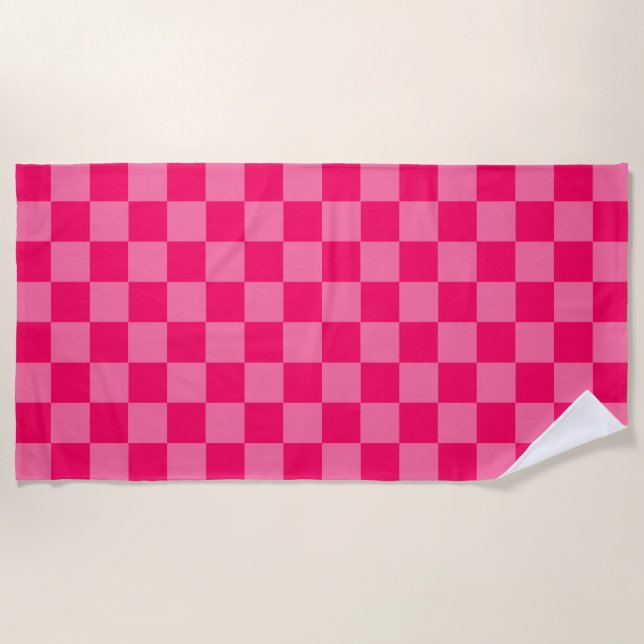 Light and Hot Pink Checker Pattern Design  Beach Towel (Front)