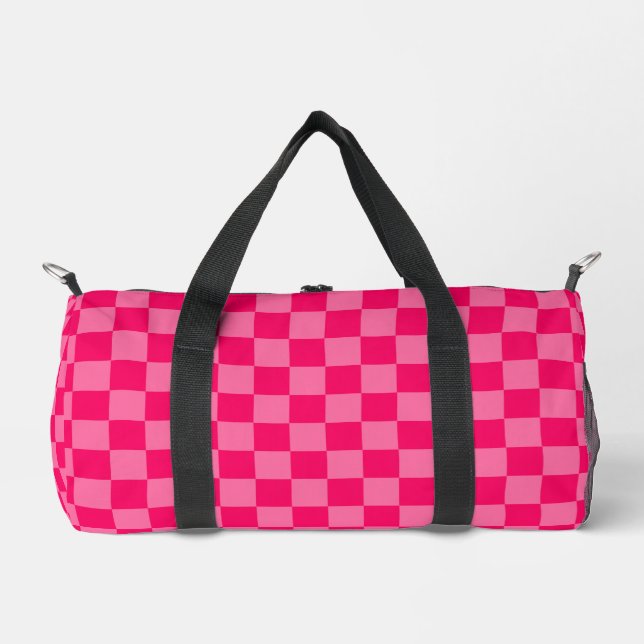 Light and Hot Pink Checker Pattern Design  Duffle Bag (Front)