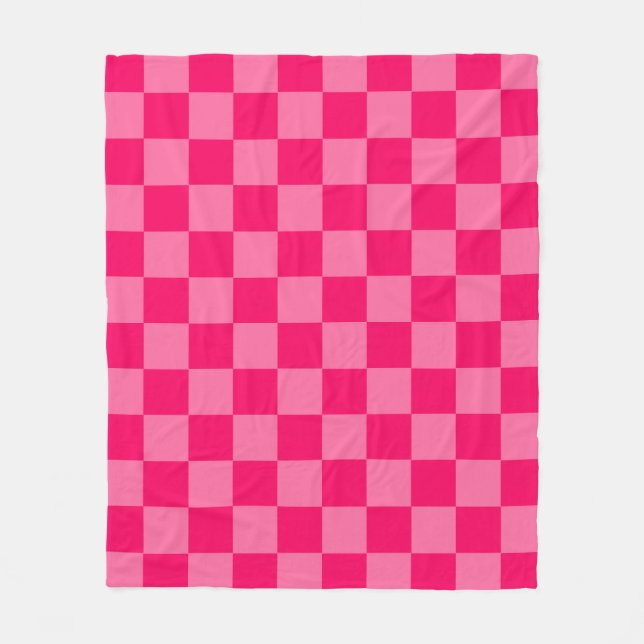Light and Hot Pink Checker Pattern Design  Fleece Blanket (Front)