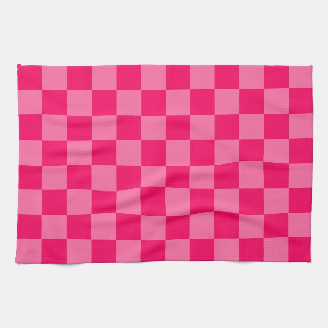 Light and Hot Pink Checker Pattern Design  Kitchen Towel (Horizontal)