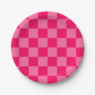 Light and Hot Pink Checker Pattern Design Paper Plates