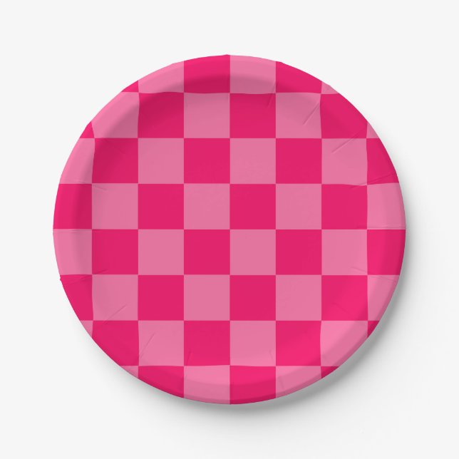 Light and Hot Pink Checker Pattern Design  Paper Plates (Front)