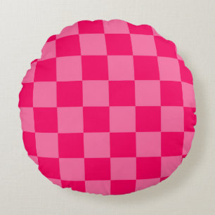 Light and Hot Pink Checker Pattern Design Round Pillow