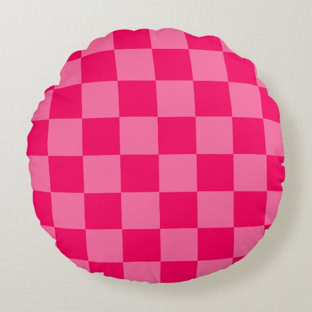 Light and Hot Pink Checker Pattern Design  Round Pillow (Front)