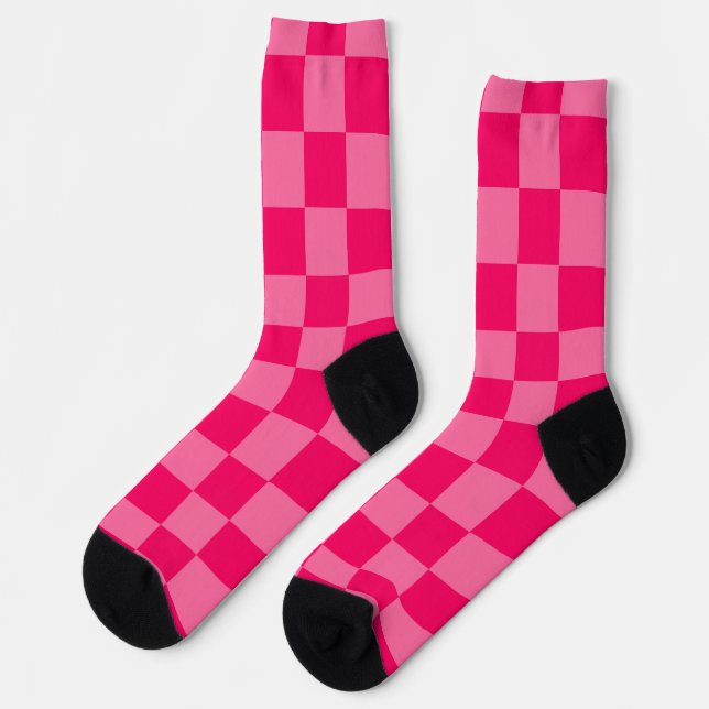 Light and Hot Pink Checker Pattern Design  Socks (Left)