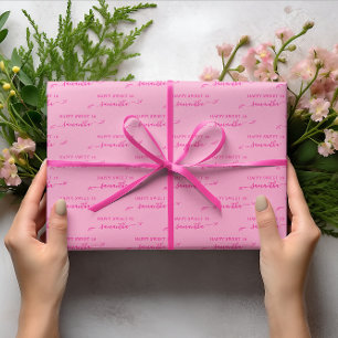 Light and Hot Pink Happy Sweet 16 Cute Bow Name Wrapping Paper Sheets