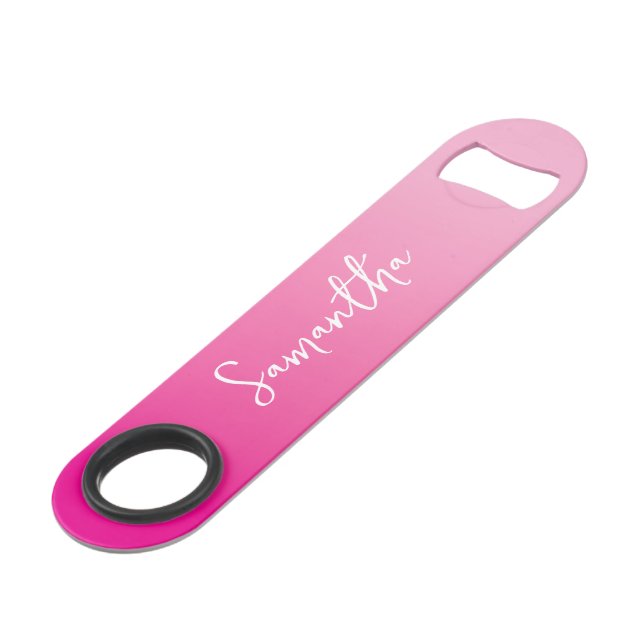 Light and Hot Pink Ombre Script Name Bar Key (Front Angled)