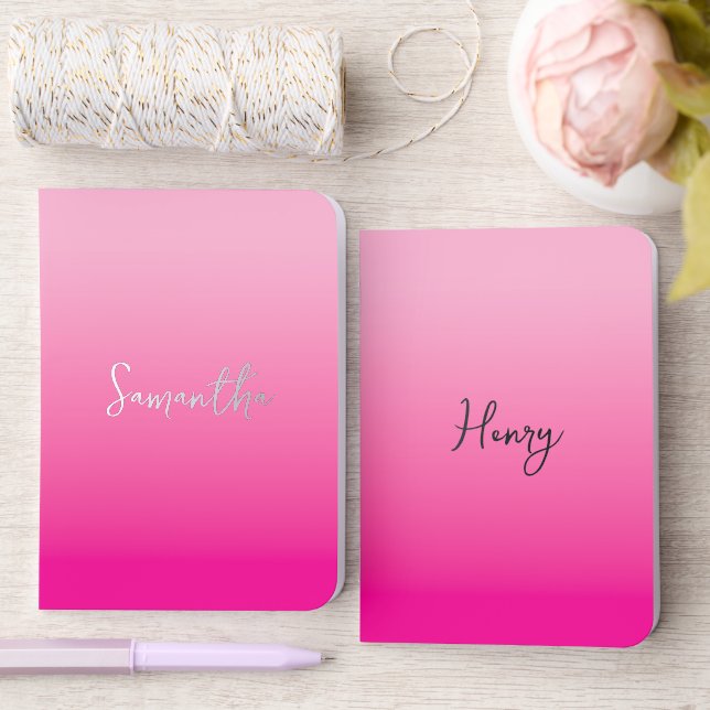 Light and Hot Pink Ombre Script Name Foil Vow Books (Wedding)