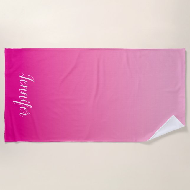 Light and Hot Pink Personalized Ombre Beach Towel (Front)