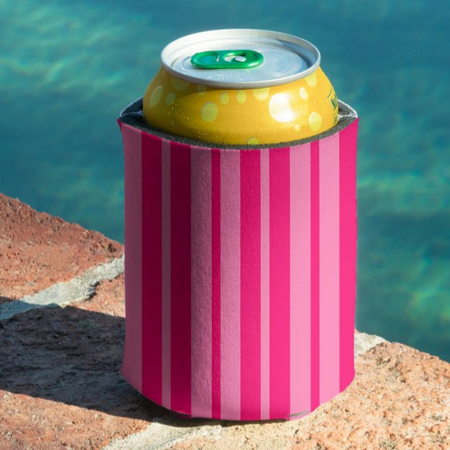 Light and Hot Pink Stylish Stripes Pattern Design  Can Cooler (Creator Uploaded)