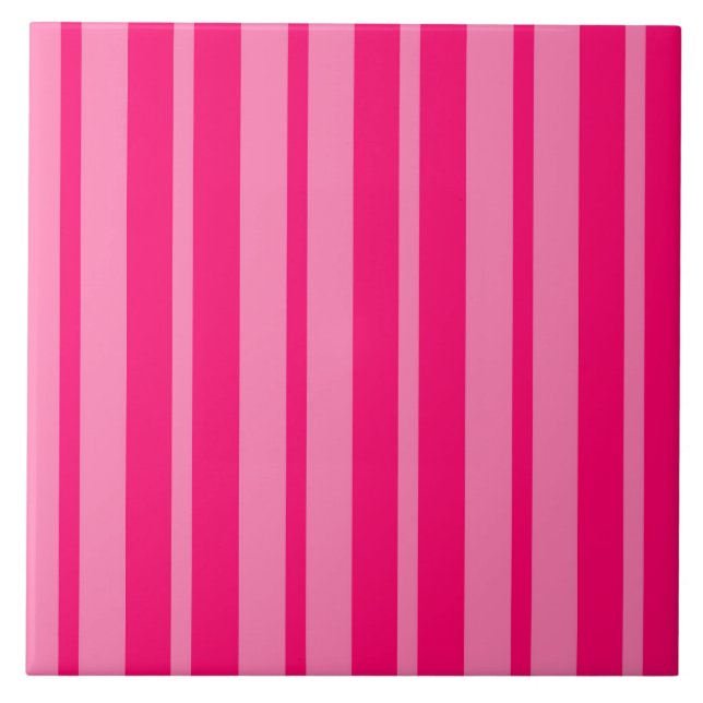 Light and Hot Pink Stylish Stripes Pattern Design  Ceramic Tile (Front)