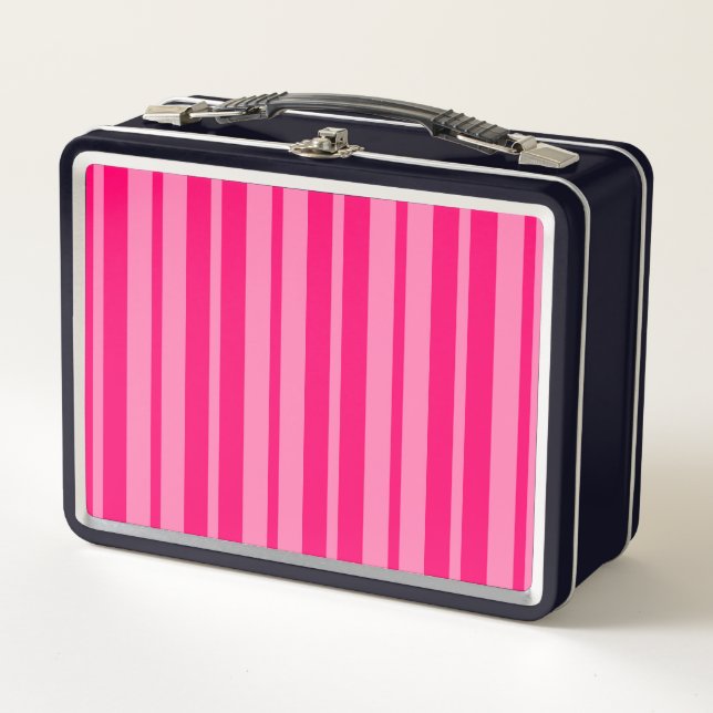 Light and Hot Pink Stylish Stripes Pattern Design  Metal Lunch Box (Front)
