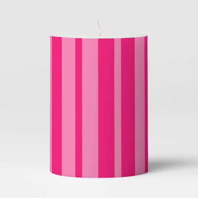 Light and Hot Pink Stylish Stripes Pattern Design  Pillar Candle (Front)