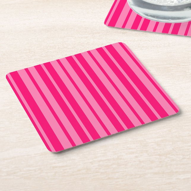 Light and Hot Pink Stylish Stripes Pattern Design  Square Paper Coaster (Creator Uploaded)