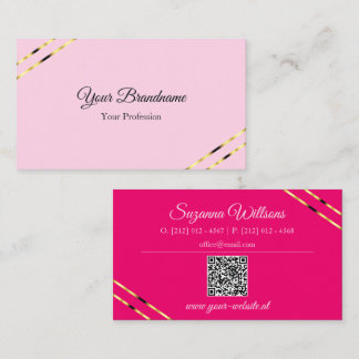 Light and Hot Pink with Gold Lines QR Code Business Card