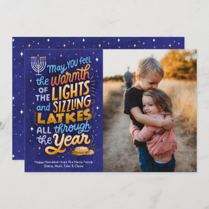 Light and Latkes One Photo Hanukkah  Holiday Card