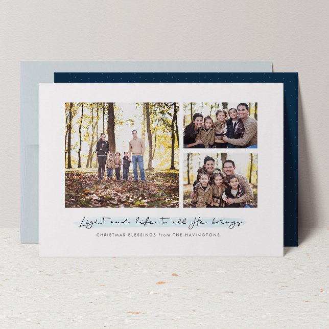 Light and life religious Christmas three photo Holiday Card (Creator Uploaded)