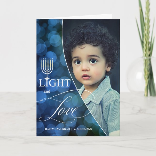 Light and Love Hanukkah Family Photo Holiday Card (Front)