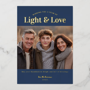 Light and Love Hanukkah Photo Foil Holiday Card
