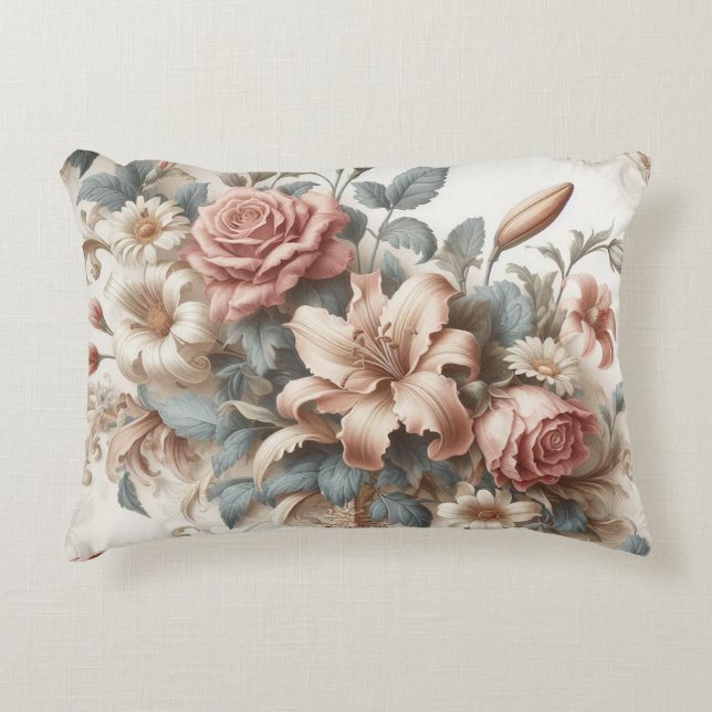 Light Antique Floral Perfection Accent Pillow (Front)