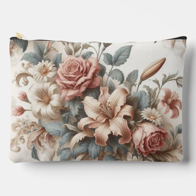 Light Antique Floral Perfection Accessory Pouch (Front)