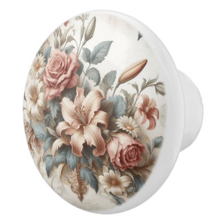 Light Antique Floral Perfection Ceramic Knob