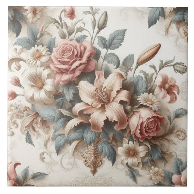 Light Antique Floral Perfection Ceramic Tile (Front)