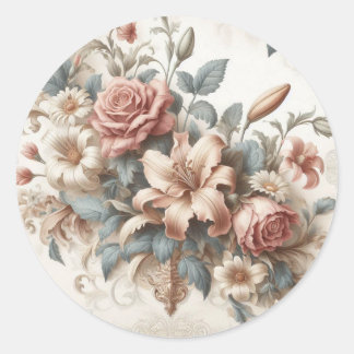 Light Antique Floral Perfection Classic Round Sticker
