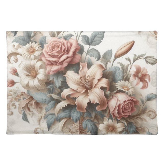Light Antique Floral Perfection Cloth Placemat (Front)