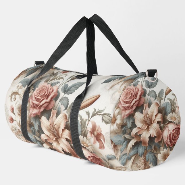 Light Antique Floral Perfection Duffle Bag (Left Corner)